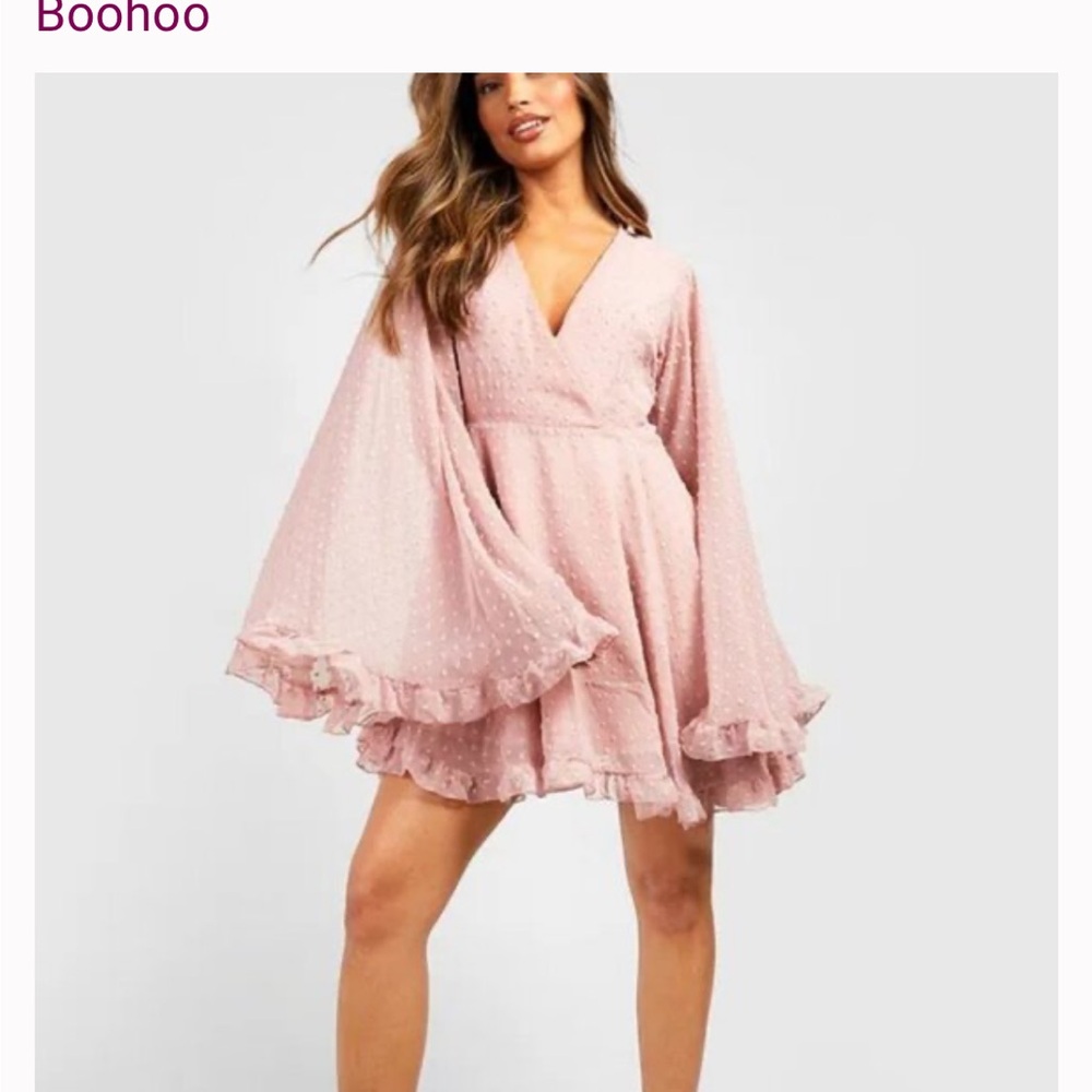 Boohoo Blush Flare Sleeve Mini Dress